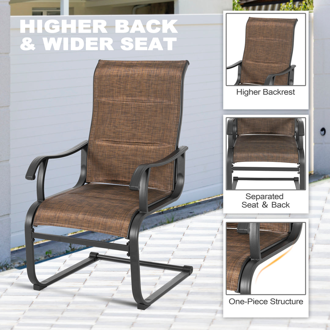5PCS Patio Dining Set with Faux Wood Top, Padded Textilene C-Spring Chairs