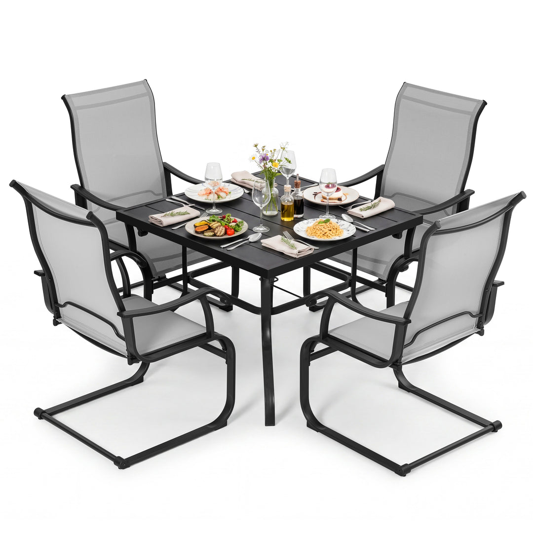 5-Piece Patio Dining Set, Textilene Chairs with C-Spring Legs