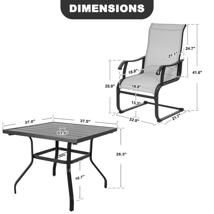 5-Piece Patio Dining Set, Textilene Chairs with C-Spring Legs
