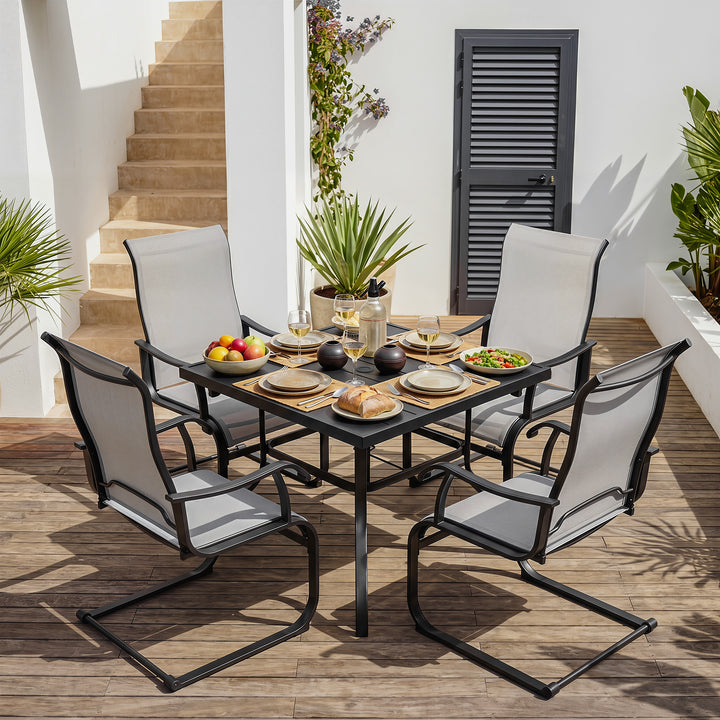 5-Piece Patio Dining Set, Textilene Chairs with C-Spring Legs