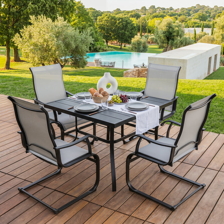 5-Piece Patio Dining Set, Textilene Chairs with C-Spring Legs