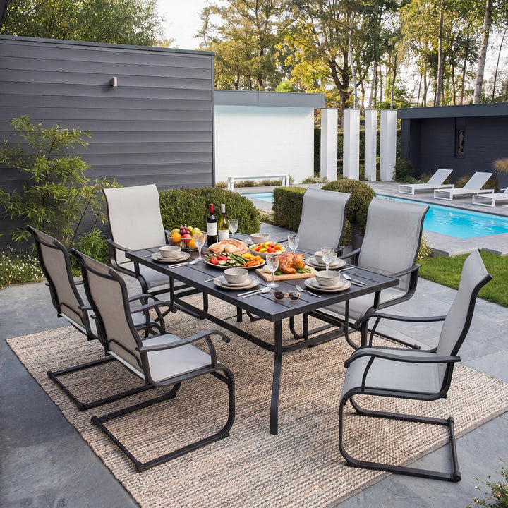 7-Piece Patio Dining Set, Textilene Chairs with C-Spring Legs