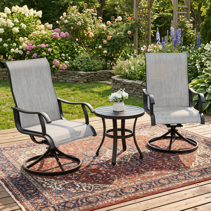 3PCS Patio Bistro Set with 2 Textilene Chairs, 1 Side Table, Powder Coating