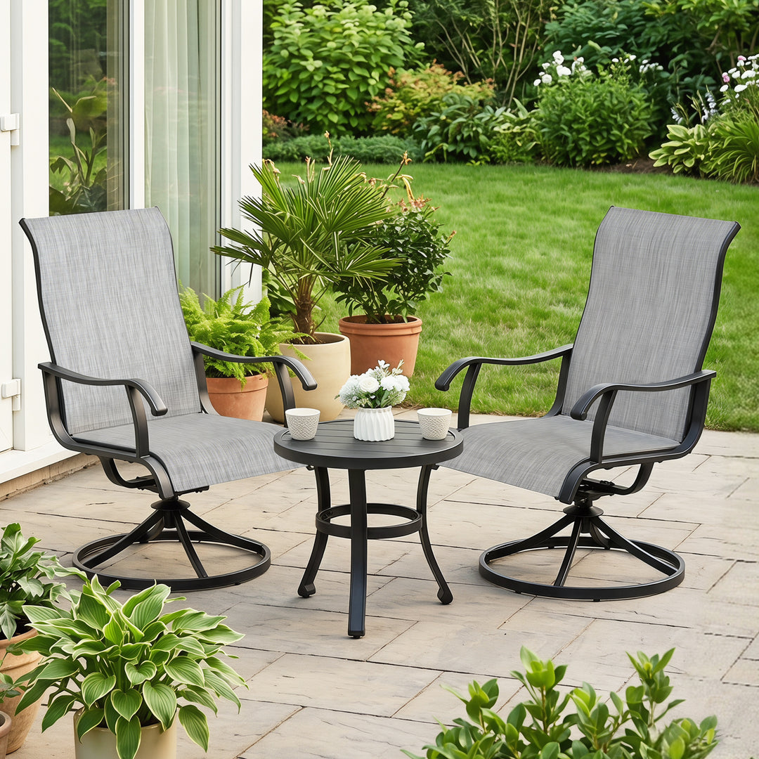 3PCS Patio Bistro Set with 2 Textilene Chairs, 1 Side Table, Powder Coating