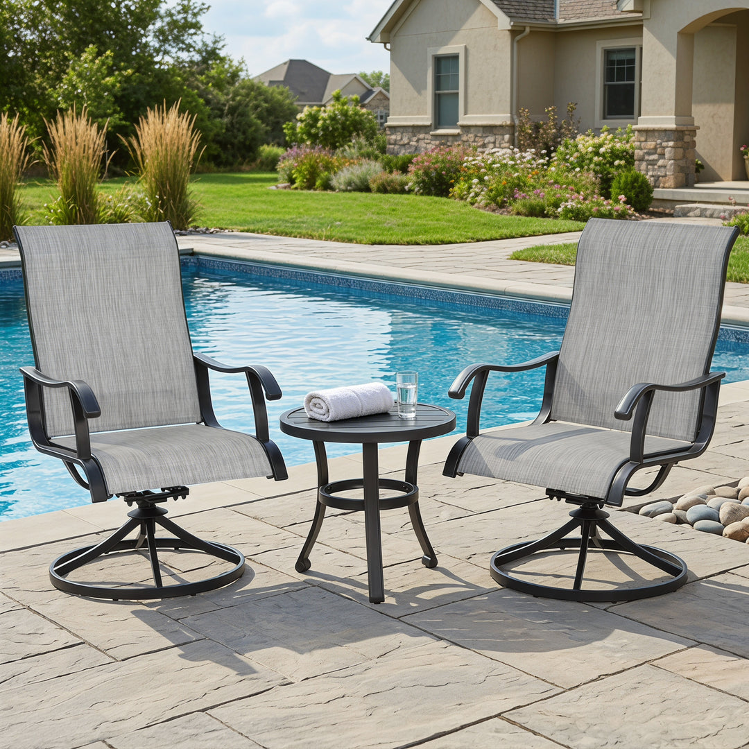 3PCS Patio Bistro Set with 2 Textilene Chairs, 1 Side Table, Powder Coating