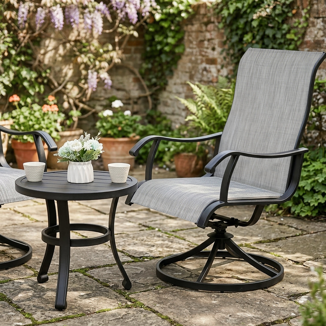 3PCS Patio Bistro Set with 2 Textilene Chairs, 1 Side Table, Powder Coating