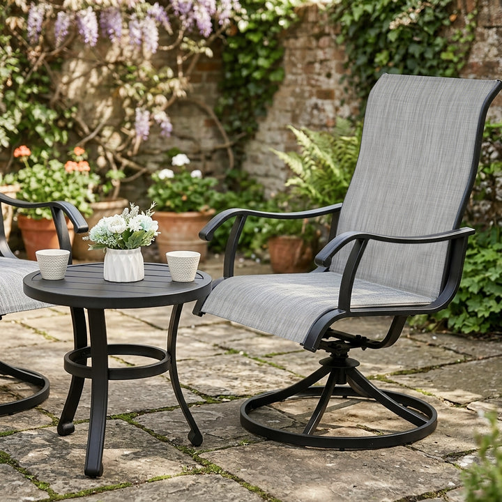 3PCS Patio Bistro Set with 2 Textilene Chairs, 1 Side Table, Powder Coating
