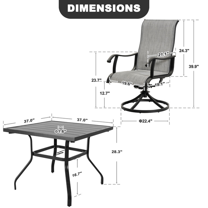 5-Piece Patio Dining Set with Umbrella Hole, Textilene Swivel Chairs