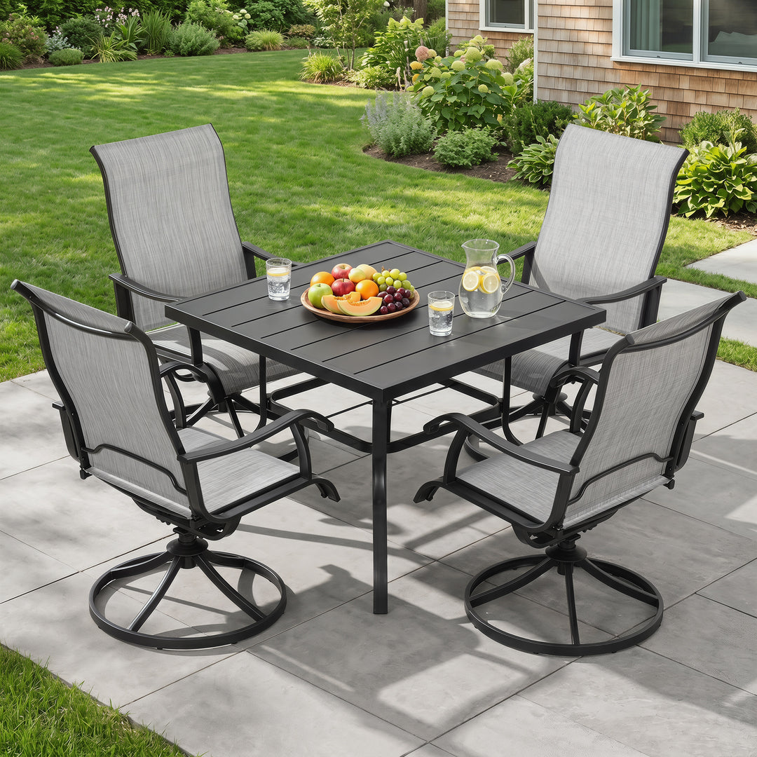 5-Piece Patio Dining Set with Umbrella Hole, Textilene Swivel Chairs