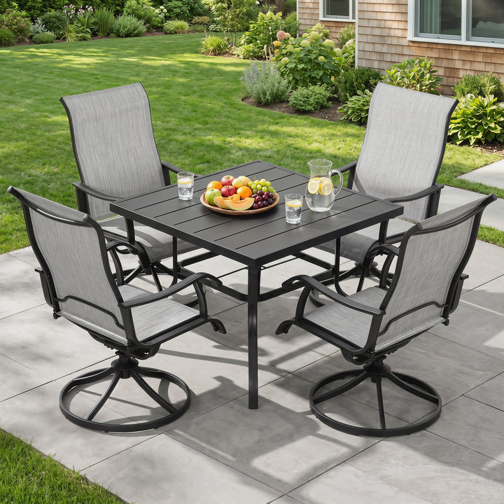 5-Piece Patio Dining Set with Umbrella Hole, Textilene Swivel Chairs