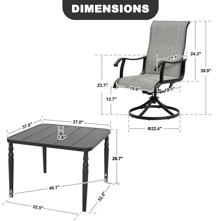 5-Piece Patio Dining Set with Umbrella Hole, Textilene Swivel Chairs