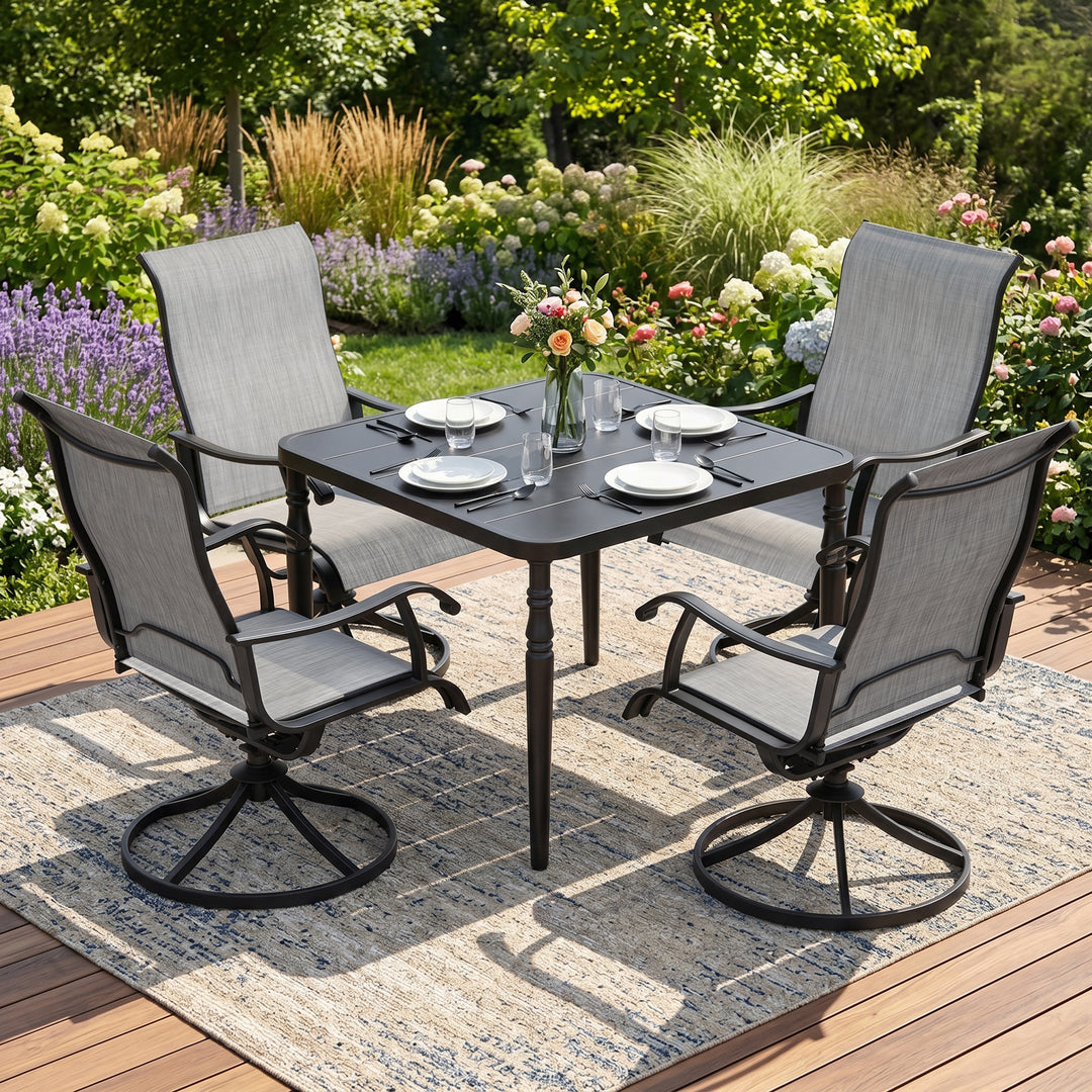 5-Piece Patio Dining Set with Umbrella Hole, Textilene Swivel Chairs