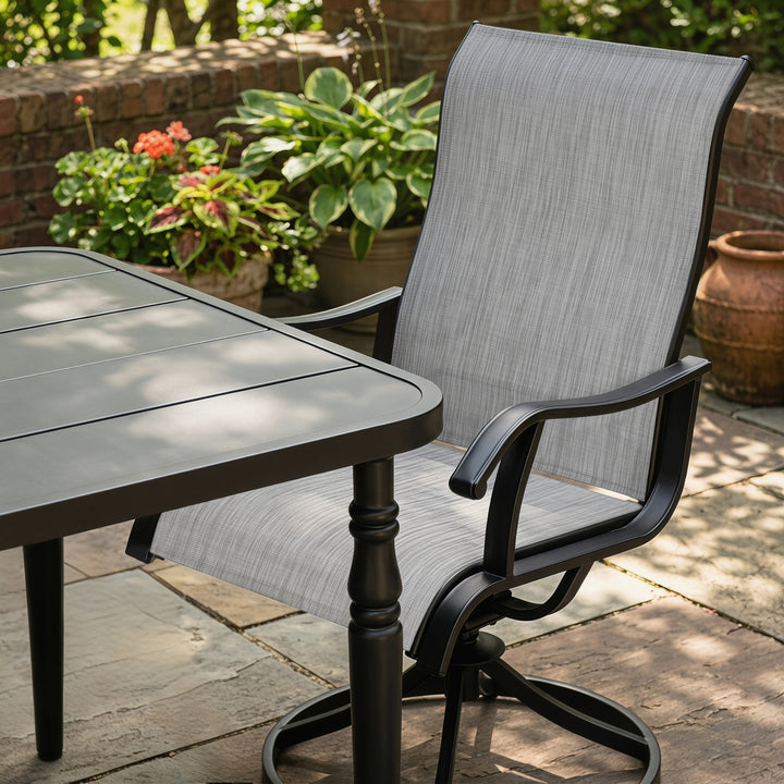 5-Piece Patio Dining Set with Umbrella Hole, Textilene Swivel Chairs