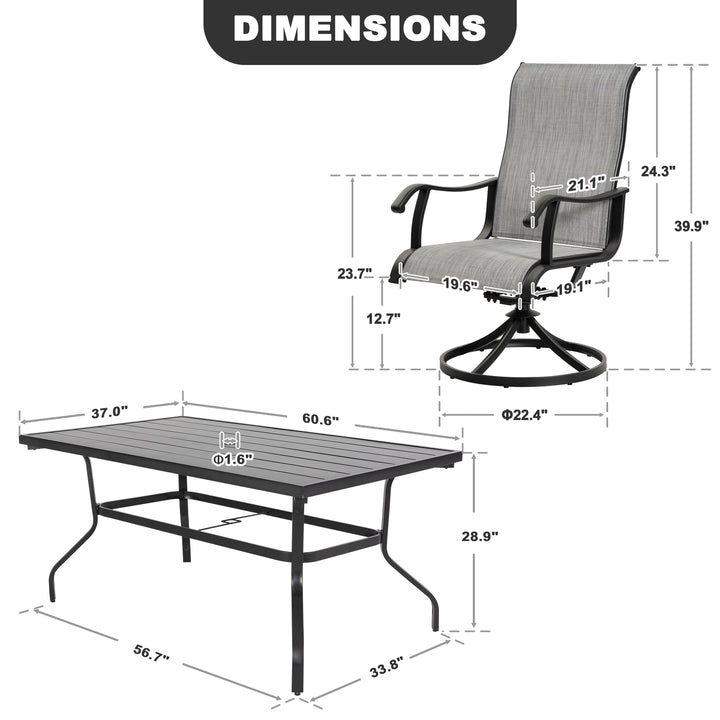 7-Piece Patio Dining Set with Umbrella Hole, Textilene Swivel Chairs