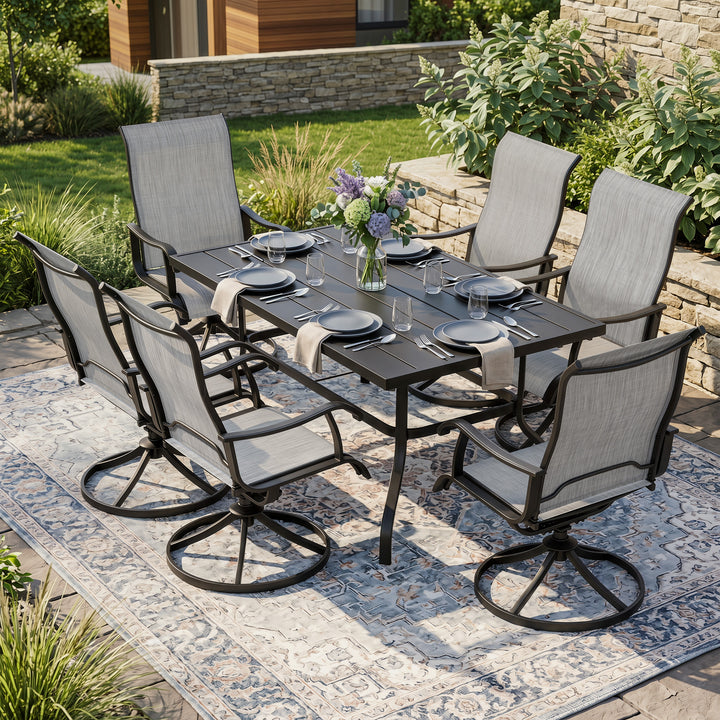 7-Piece Patio Dining Set with Umbrella Hole, Textilene Swivel Chairs