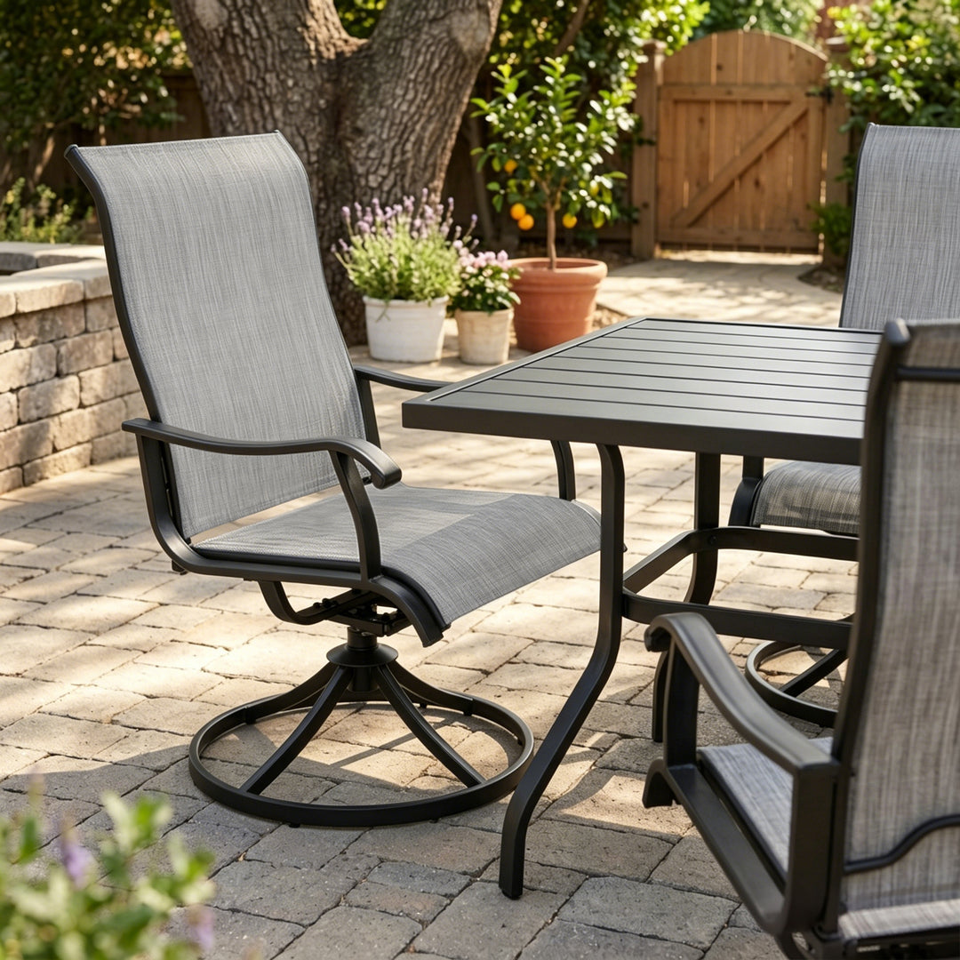 7-Piece Patio Dining Set with Umbrella Hole, Textilene Swivel Chairs