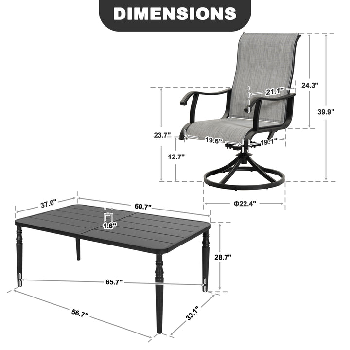 7-Piece Patio Dining Set with Umbrella Hole, Textilene Swivel Chairs