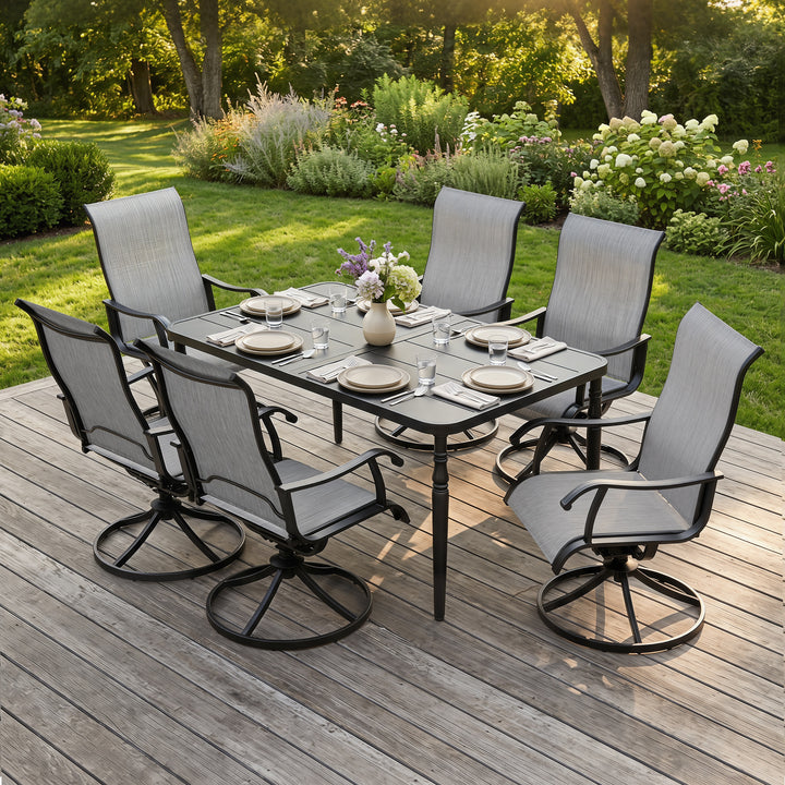 7-Piece Patio Dining Set with Umbrella Hole, Textilene Swivel Chairs