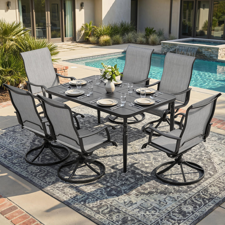 7-Piece Patio Dining Set with Umbrella Hole, Textilene Swivel Chairs