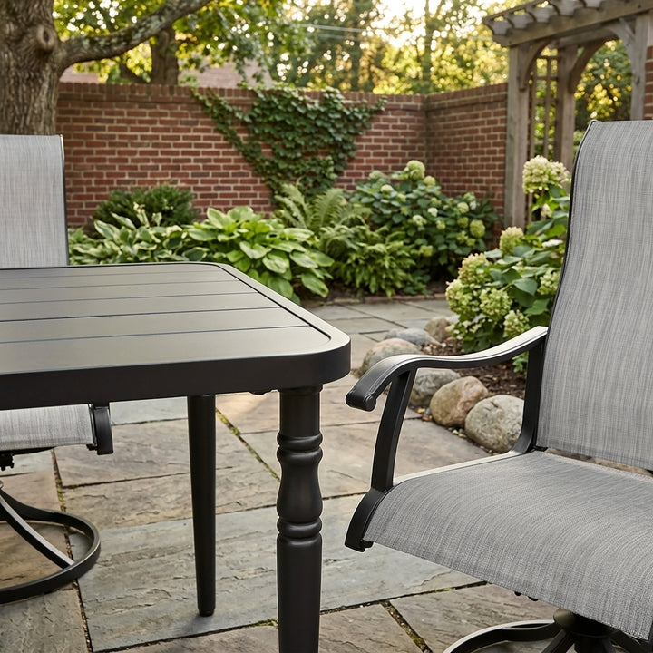 7-Piece Patio Dining Set with Umbrella Hole, Textilene Swivel Chairs