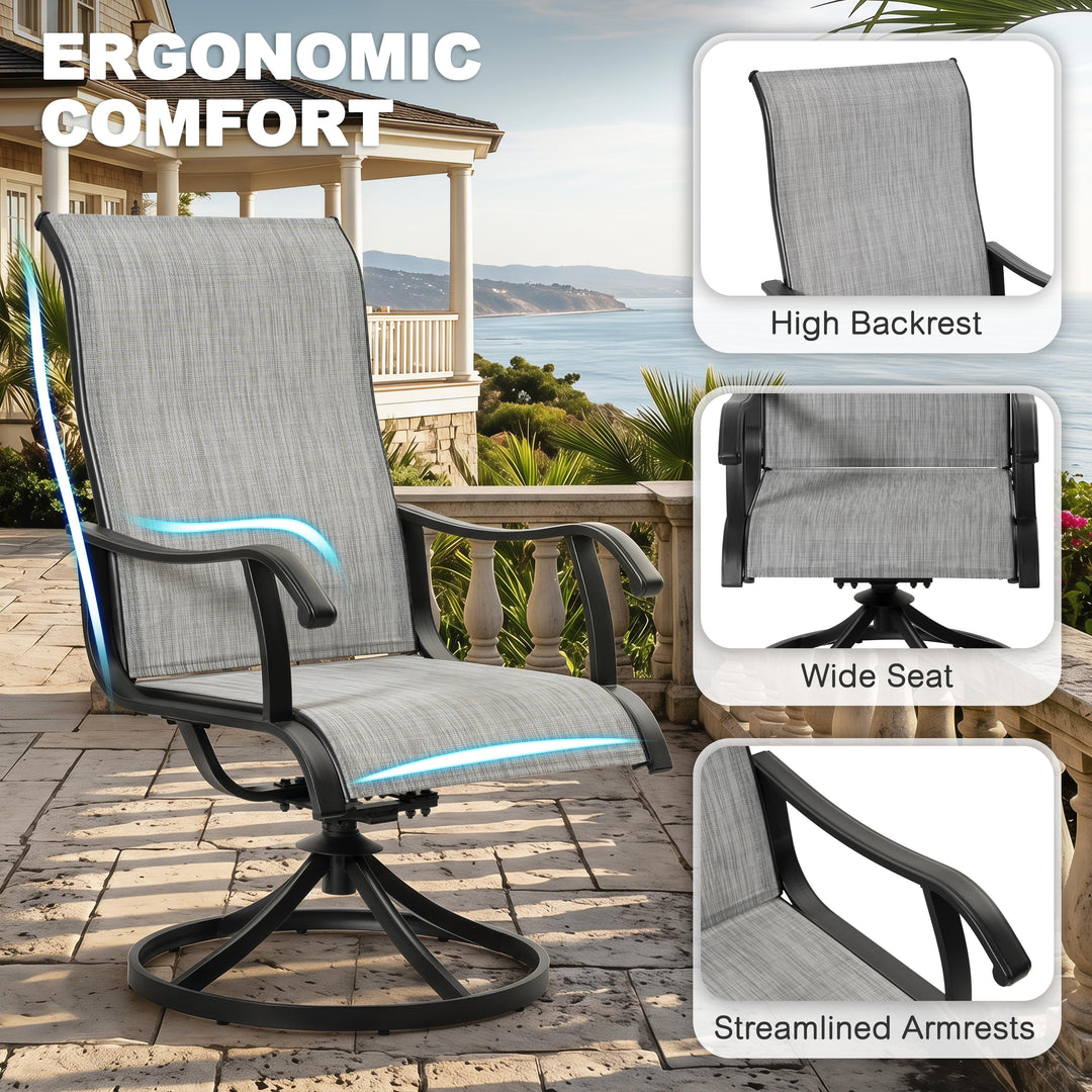 7-Piece Patio Dining Set with Umbrella Hole, Textilene Swivel Chairs
