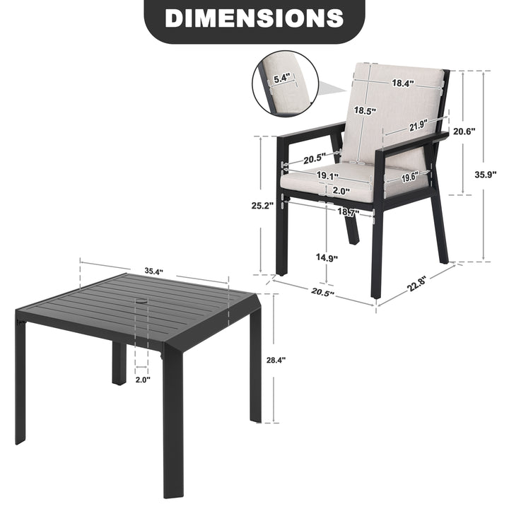 5-Piece Patio Aluminum Dining Set with Umbrella Hole, Soft Cushions