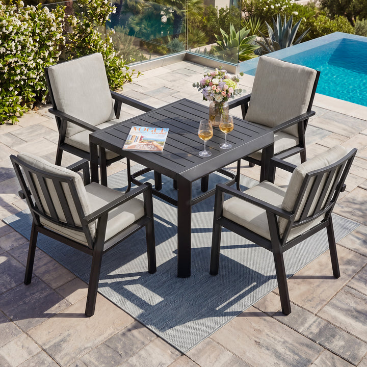 5-Piece Patio Aluminum Dining Set with Umbrella Hole, Soft Cushions