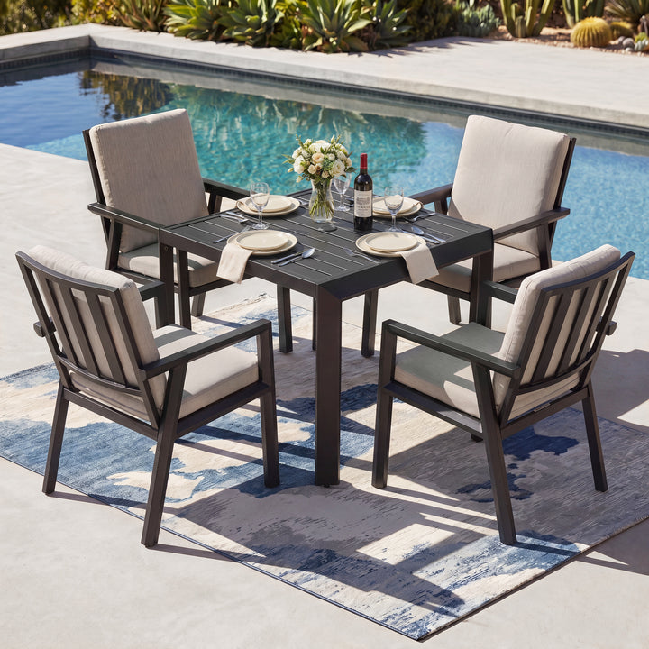 5-Piece Patio Aluminum Dining Set with Umbrella Hole, Soft Cushions