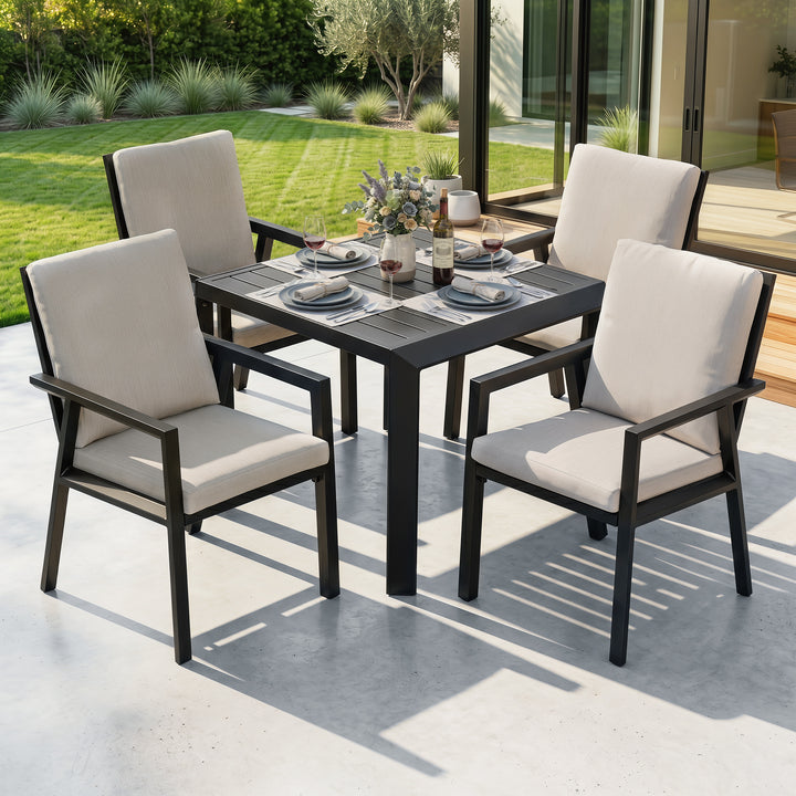 5-Piece Patio Aluminum Dining Set with Umbrella Hole, Soft Cushions