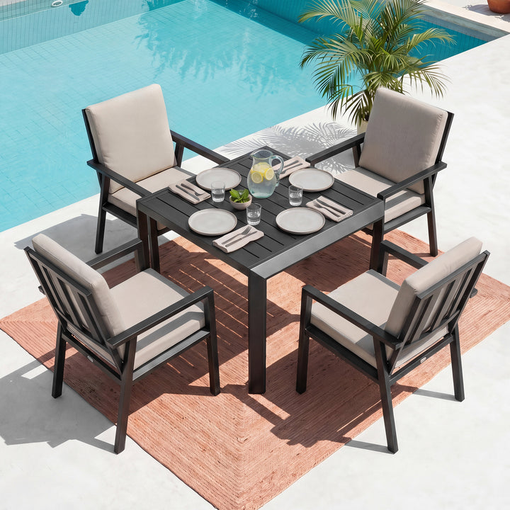5-Piece Patio Aluminum Dining Set with Umbrella Hole, Soft Cushions