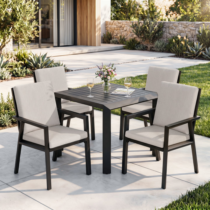 5-Piece Patio Aluminum Dining Set with Umbrella Hole, Soft Cushions