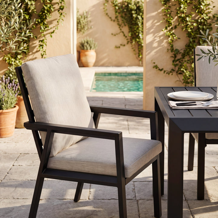 5-Piece Patio Aluminum Dining Set with Umbrella Hole, Soft Cushions