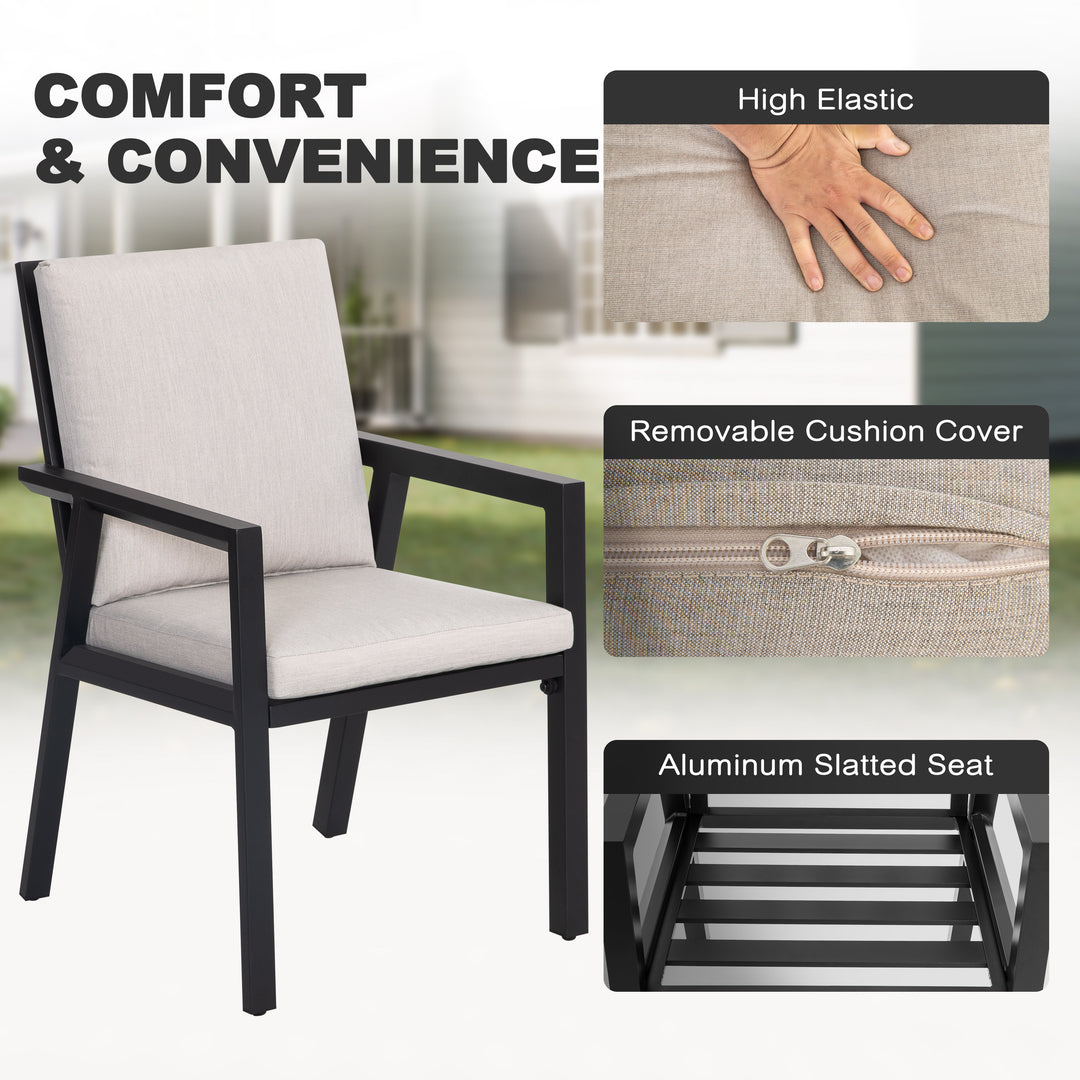 5-Piece Patio Aluminum Dining Set with Umbrella Hole, Soft Cushions