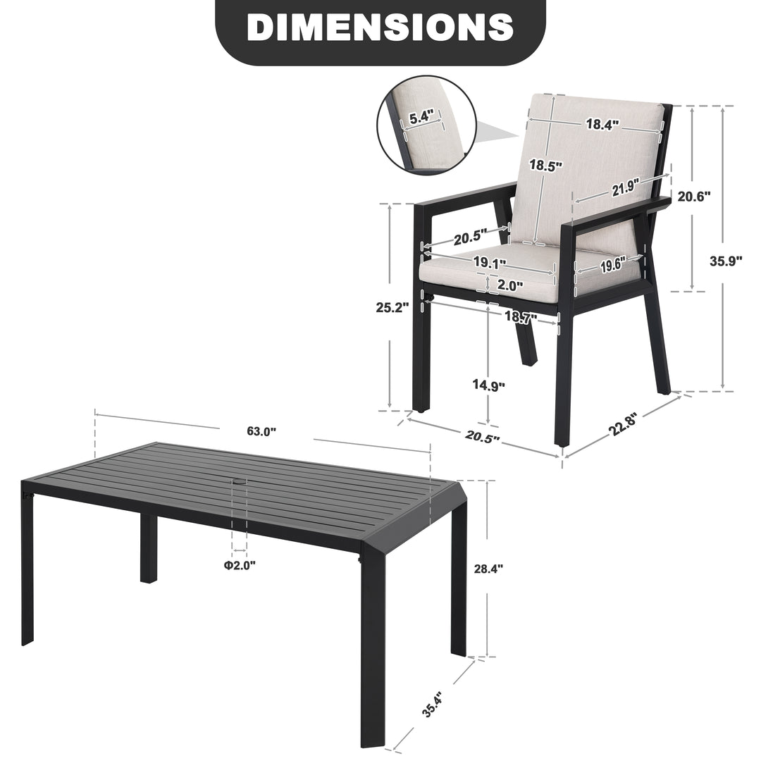 7-Piece Patio Aluminum Dining Set with Umbrella Hole, Soft Cushions