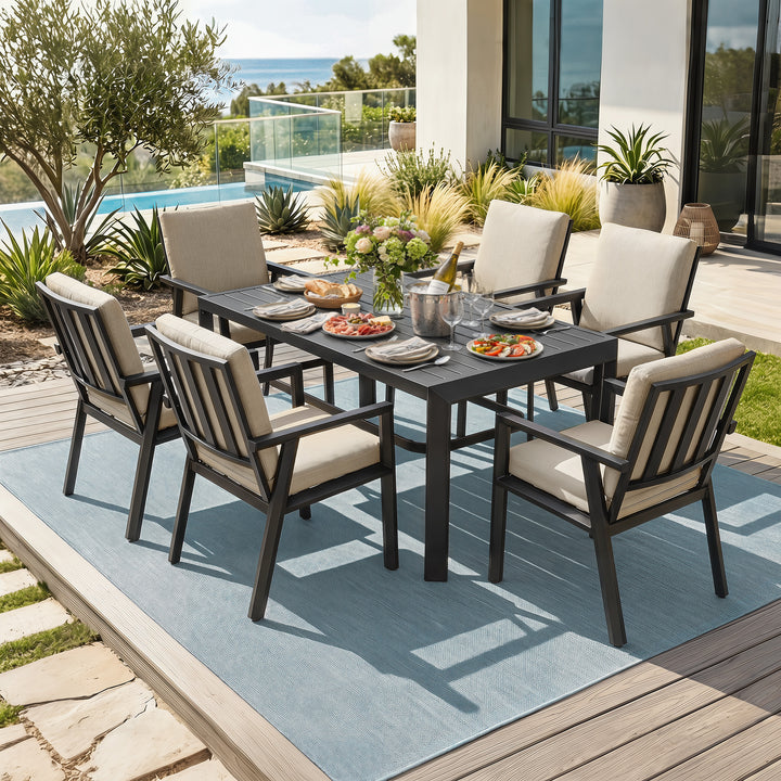 7-Piece Patio Aluminum Dining Set with Umbrella Hole, Soft Cushions