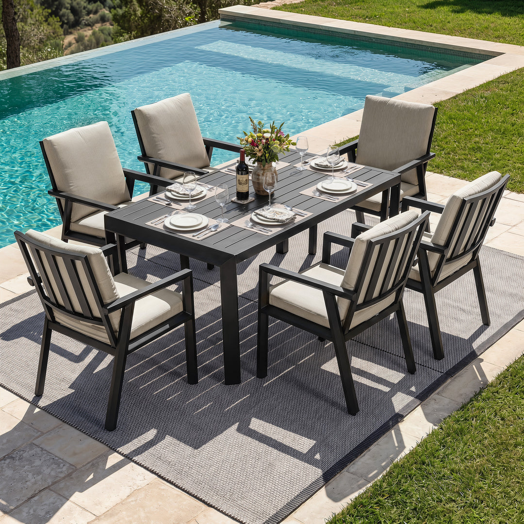 7-Piece Patio Aluminum Dining Set with Umbrella Hole, Soft Cushions
