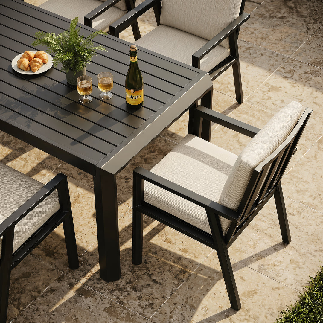 7-Piece Patio Aluminum Dining Set with Umbrella Hole, Soft Cushions