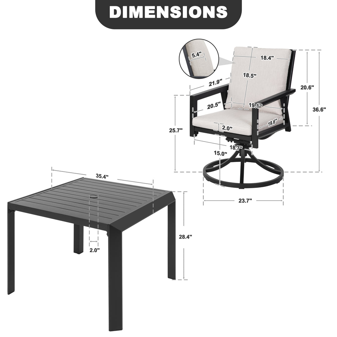 5-Piece Patio Aluminum Swivel Dining Set with Umbrella Hole, Soft Cushions