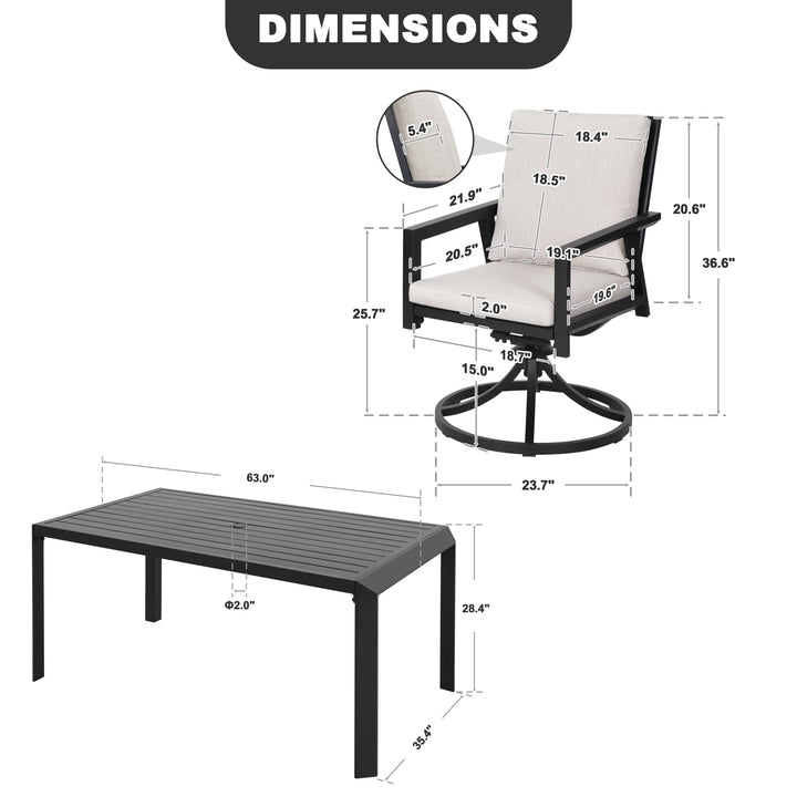 Outdoor 7-Piece Aluminum Dining Set with Cushions, Swivel Chairs