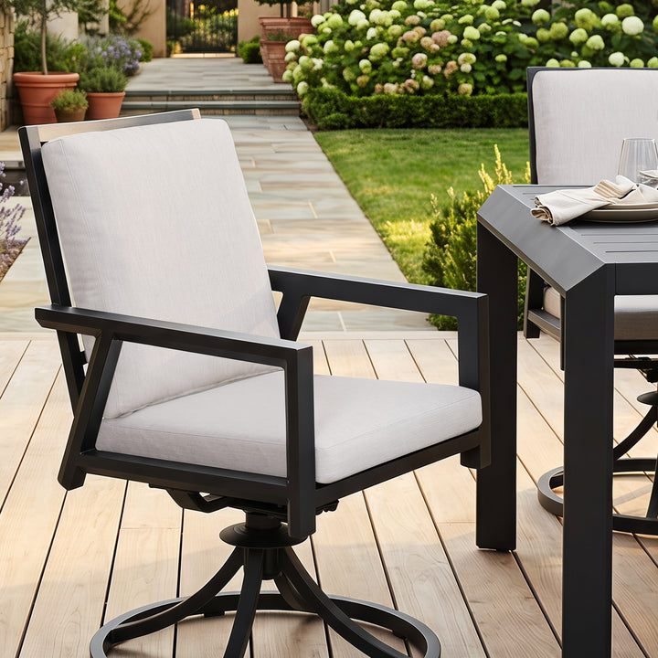 Outdoor 7-Piece Aluminum Dining Set with Cushions, Swivel Chairs