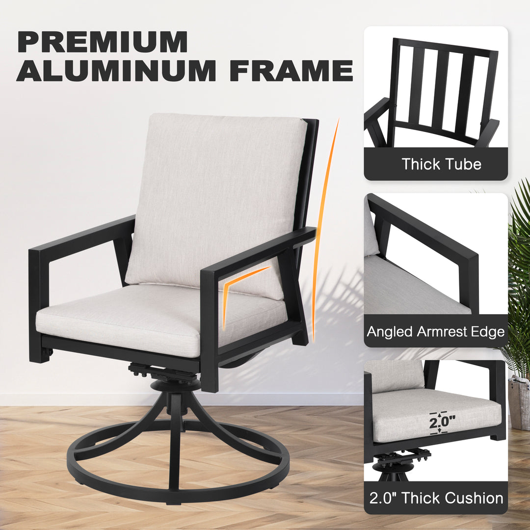 Outdoor 7-Piece Aluminum Dining Set with Cushions, Swivel Chairs