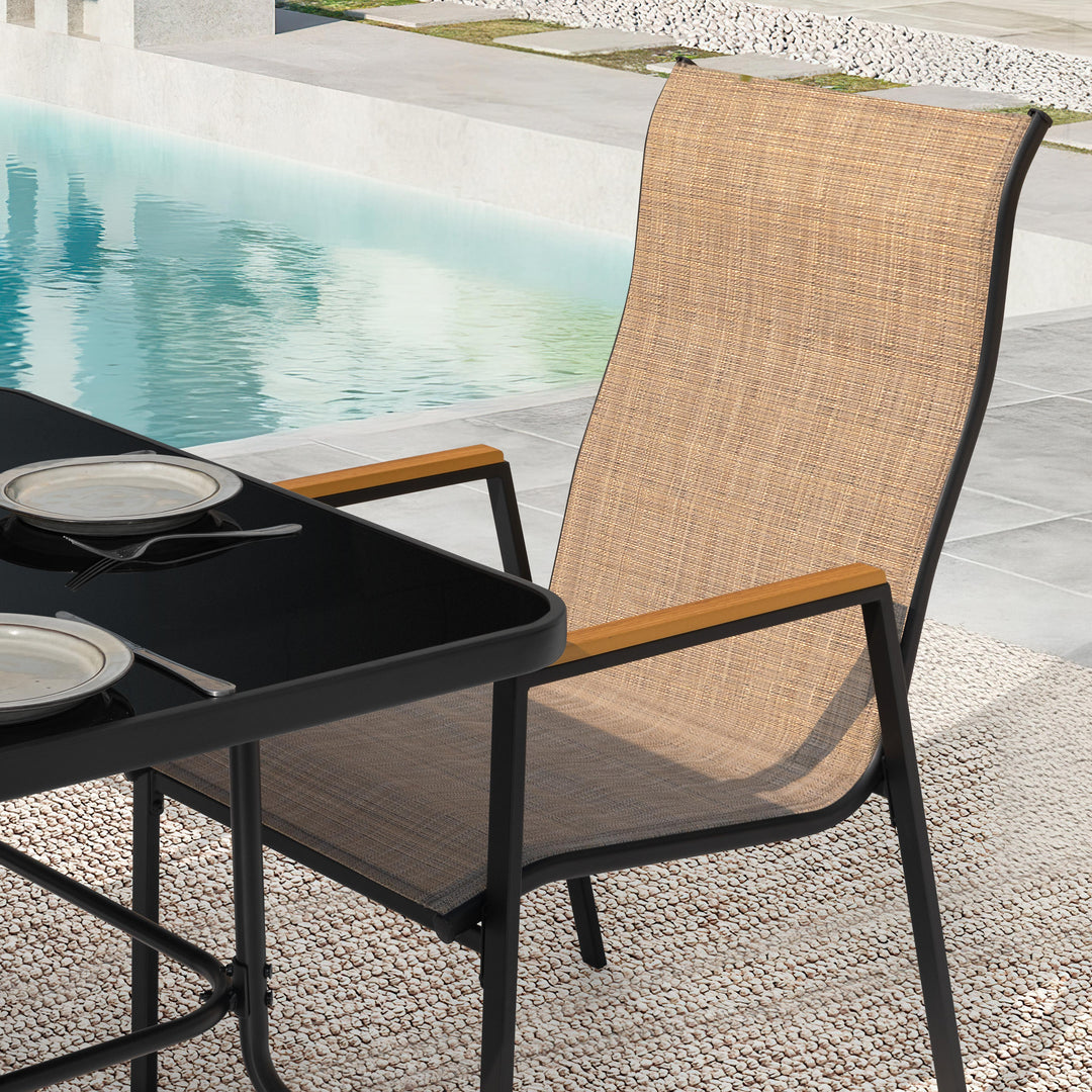 5PCS Patio Dining Set with Umbrella Hole, Textilene Stackable Chairs