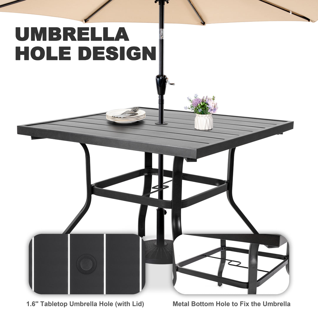 5-Piece Textilene Patio Dining Set with Umbrella Hole, Stackable Design