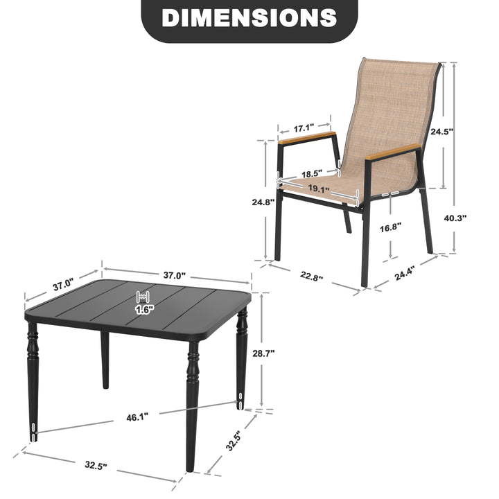 5-Piece Textilene Patio Dining Set with Umbrella Hole, Stackable Design