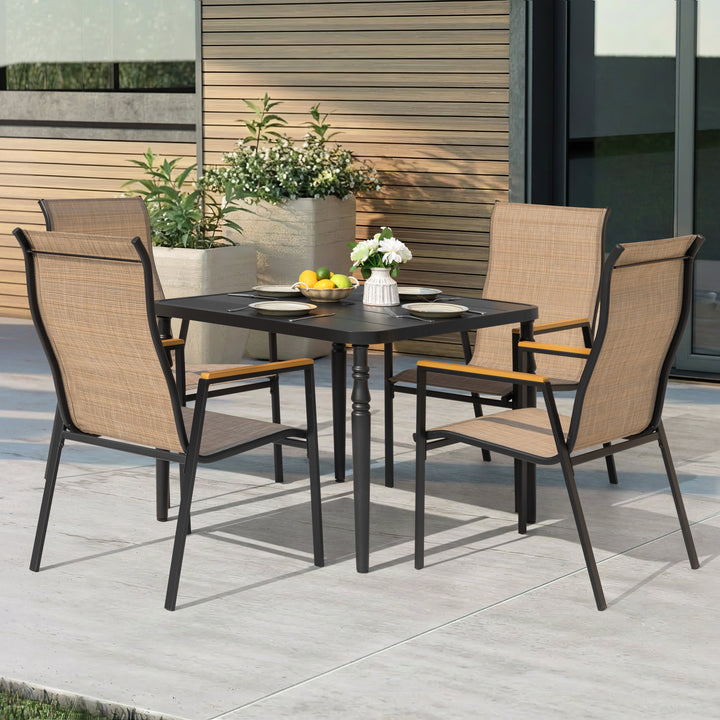 5-Piece Textilene Patio Dining Set with Umbrella Hole, Stackable Design