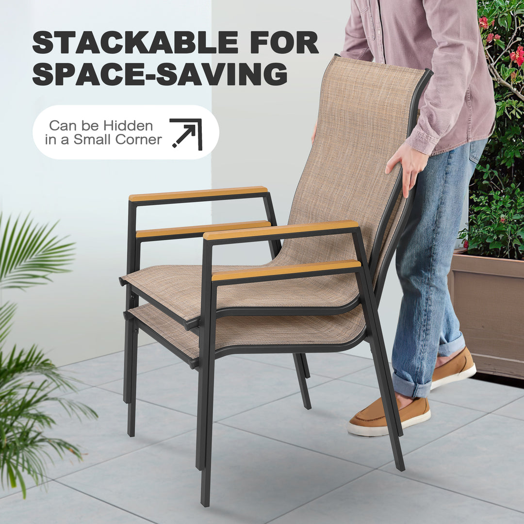 5-Piece Textilene Patio Dining Set with Umbrella Hole, Stackable Design