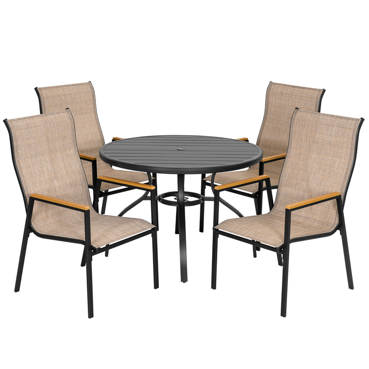 5-Piece Patio Dining Set with Umbrella Hole, Stackable Textilene Chairs
