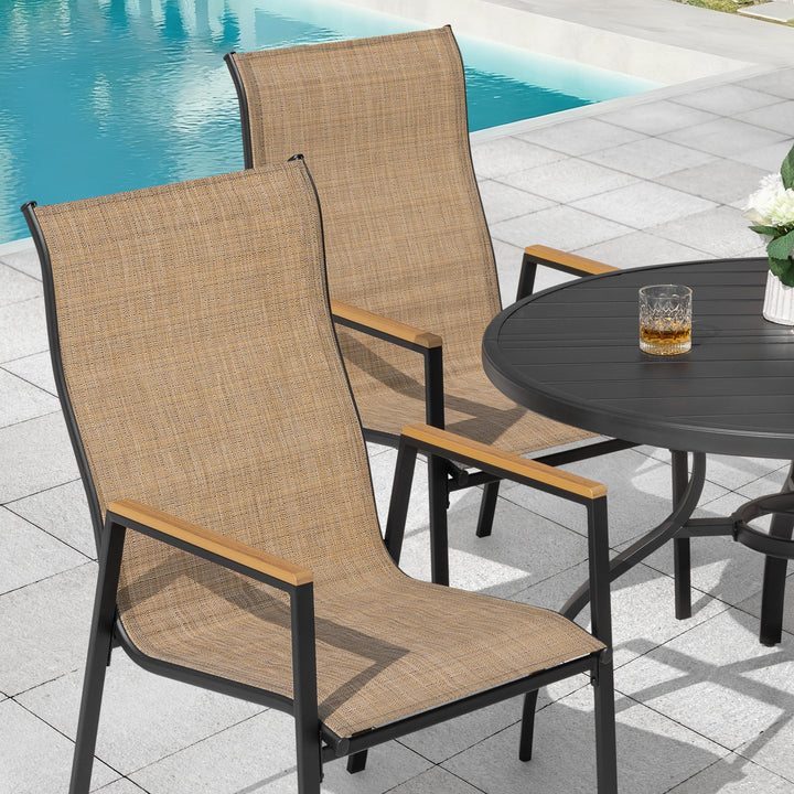 5-Piece Patio Dining Set with Umbrella Hole, Stackable Textilene Chairs