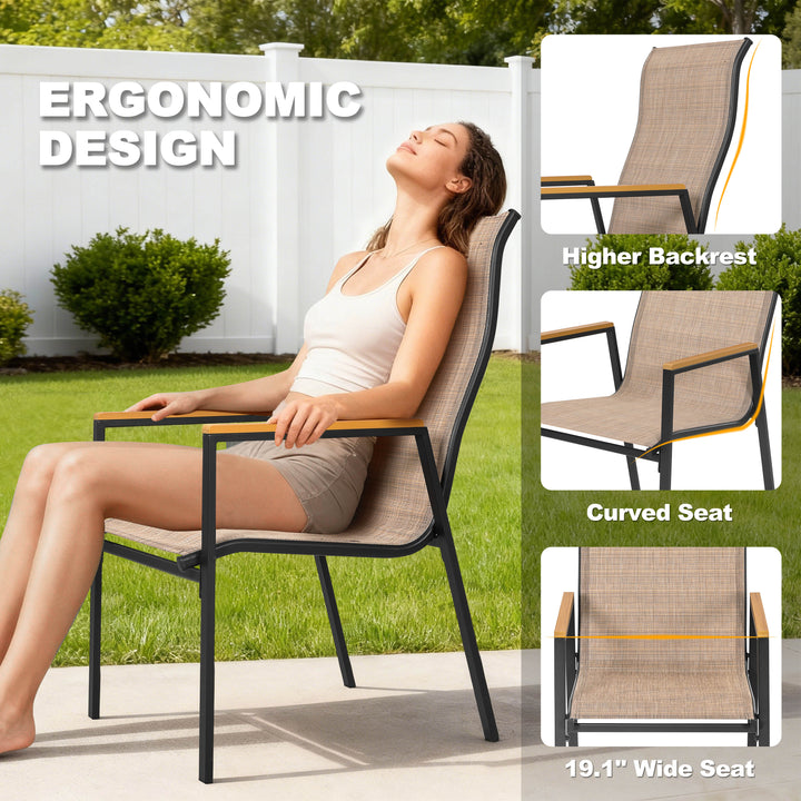 5-Piece Patio Dining Set with Umbrella Hole, Stackable Textilene Chairs