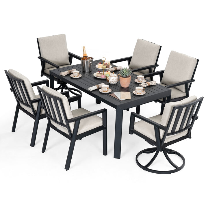 7-Piece Patio Aluminum Dining Set with Soft Cushions, Swivel Design